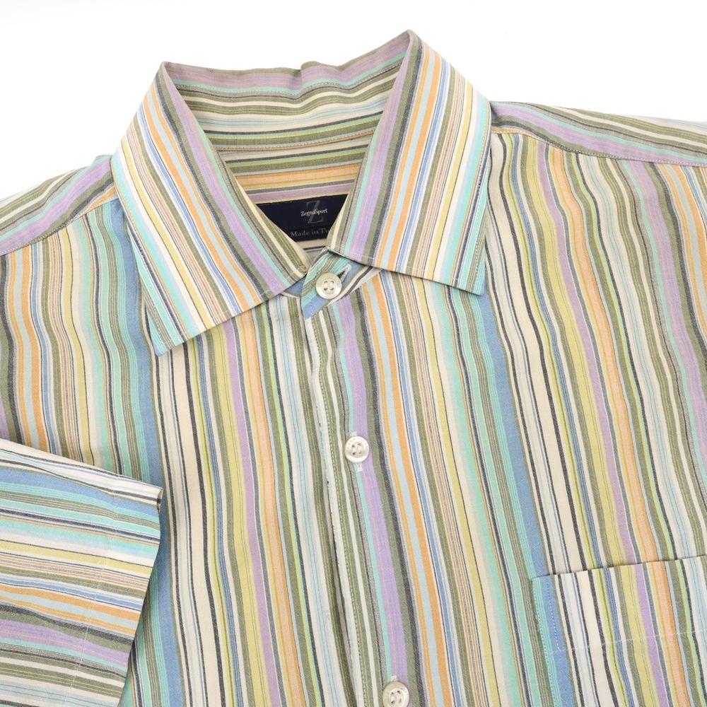 Zegna Sport Striped Button Down Shirt Short Sleeve Mens Medium Minor Flaw